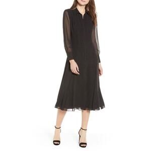 NEW Rebecca Minkoff Polka Dot Sheer Sleeve Black Midi Dress sz S